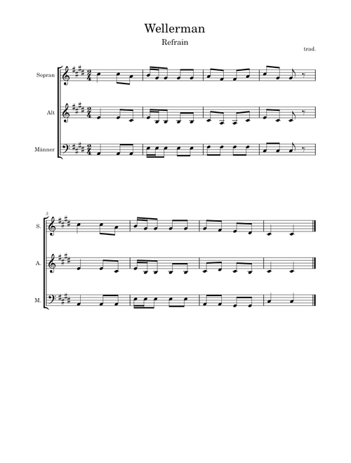 Wellermann – Misc Traditional Wellermann – Refrain SAB