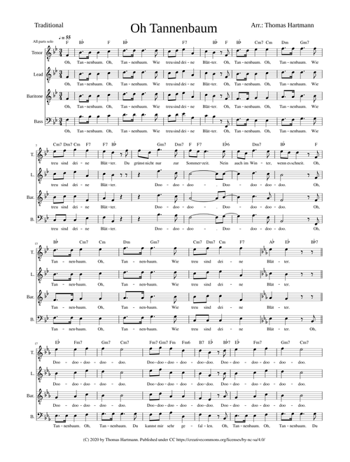 Oh Tannenbaum (Oh Christmastree) for male quartett and male choir