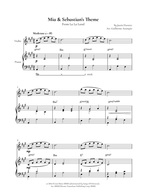 Mia & Sebastian's Theme (Arr. Guilherme Assunção) - Justin Hurwitz (Violin and Piano)