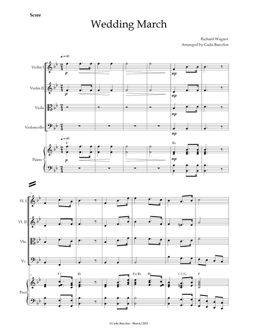 Wedding March (Wagner) Strings Quartet Piano and chords (Arr. Cadu Barcelos) - Richard Wagner (String Quartet)