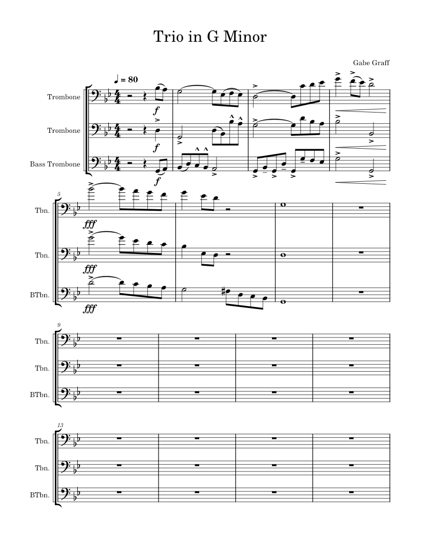 Trio in G Minor Sheet Music for Trombone (Brass Trio) | MuseScore.com