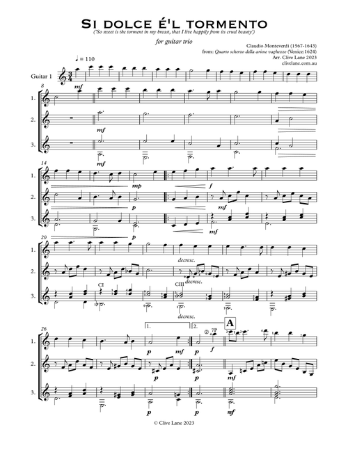 Si dolce for guitar trio (Arr. Clive Lane) (Guitar Ensemble)