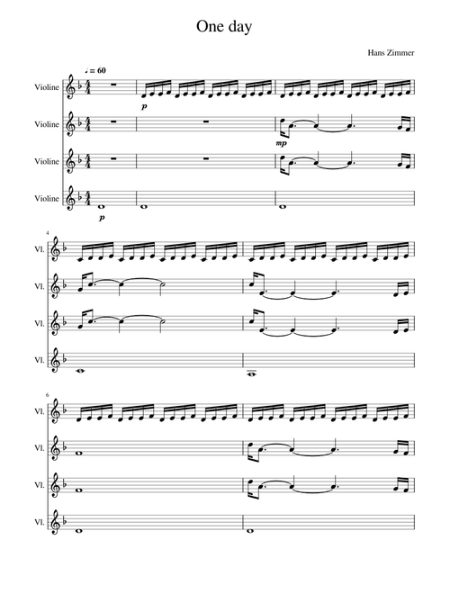 One day - Pirates of the Carribean - for 4 violins