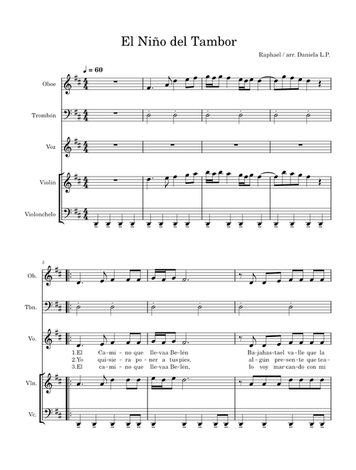 El niño del tambor – Villancicos El Niño del Tambor (Arr. Para Oboe, Trombón, voz, Violín y Cello)