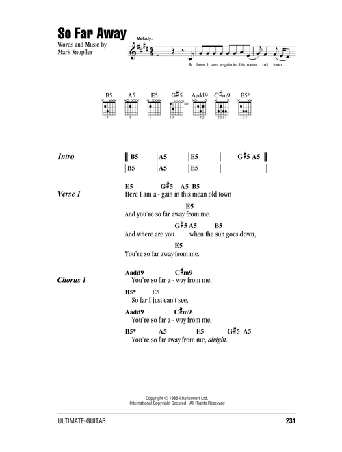 So Far Away - Dire Straits (Guitar Chords-Lyrics)