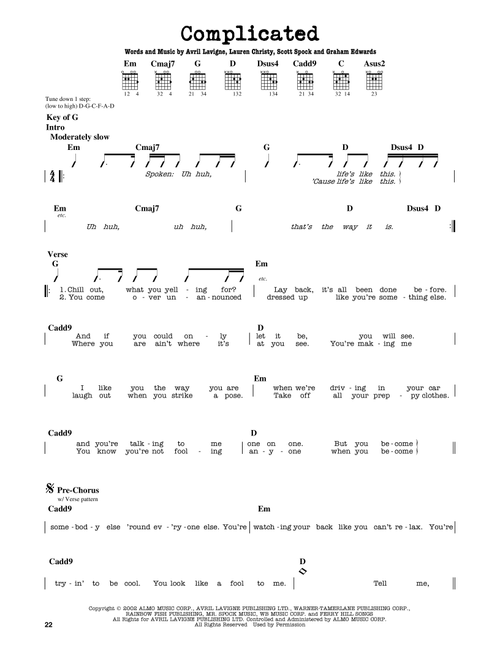 Complicated - Avril Lavigne (Guitar Lead Sheet)