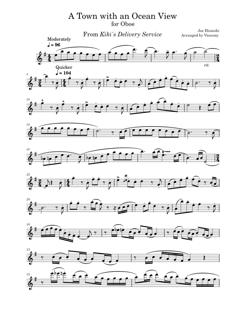 A Town with an Ocean View (Kiki's Delivery Service) Joe Hisaishi (for