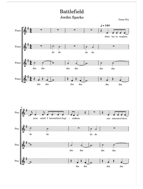 Battlefield (Arr. Grace Fry) - Jordin Sparks (Choral, SSA)