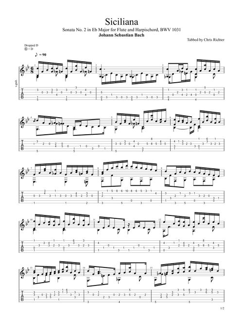 Siciliano from Flute Sonata in E-flat major, BWV 1031 (Johann Sebastian Bach) (Arr. Chris Richter) (Solo Guitar)