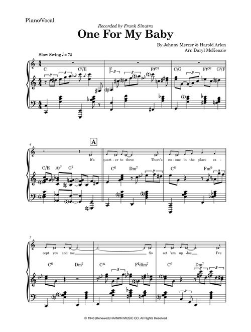 One For My Baby (and One More For The Road) (Arr. Daryl McKenzie) - Frank Sinatra (Piano Vocal)