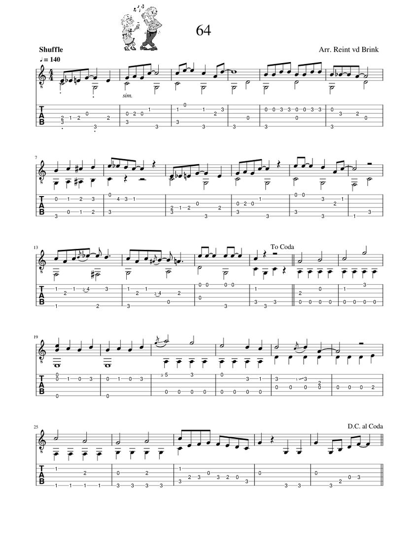64 Notes Example 64 • Arrangement for Solo Guitar Sheet music for Guitar (Solo ...