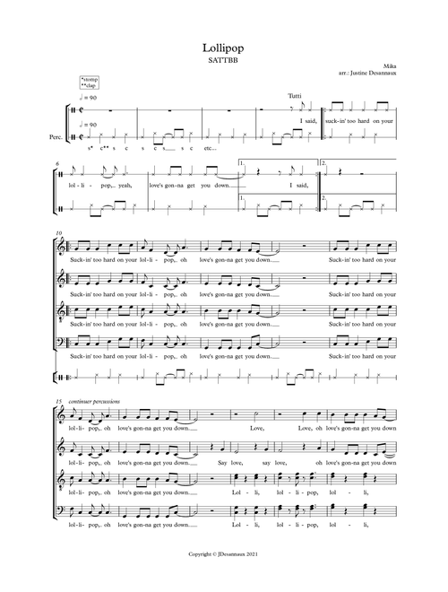 Lollipop (Arr. Justine Desannaux) - Mika (Choral, SATB divisi)