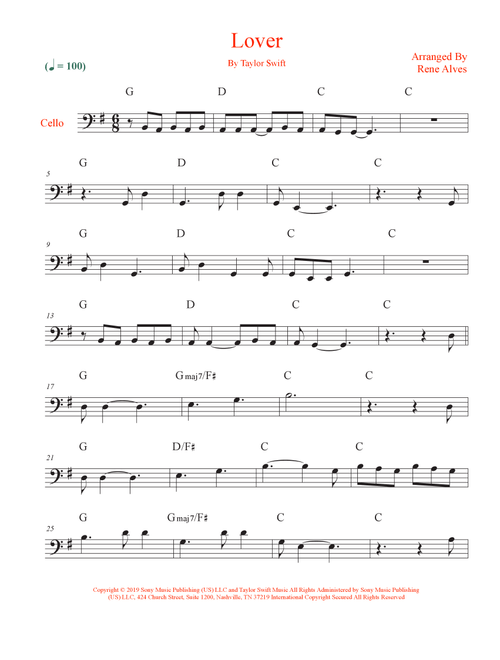Lover (Arr. Rene Alves) - Taylor Swift (Cello Solo)