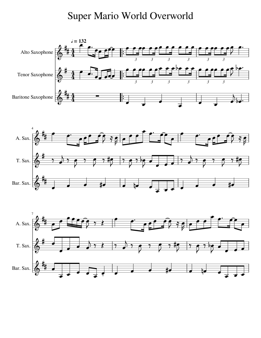 Super Mario World - Overworld Sheet Music for Saxophone alto, Saxophone ...