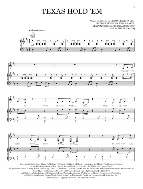 Texas Hold 'Em - Beyoncé (Piano-Vocal-Guitar)