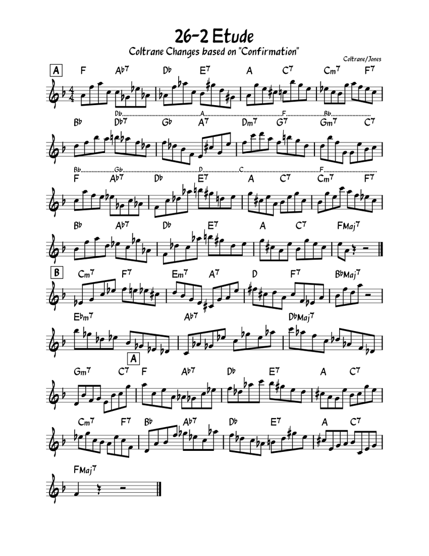 26-2 Etude – John Coltrane/Jones Sheet Music with Chords for Piano