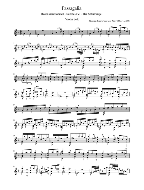 Biber - Der Glorreiche Rosenkranz, Passagalia for Solo Violin in G Minor - Original (Arr. poon) - Heinrich Ignaz Franz Biber (Violin Solo)
