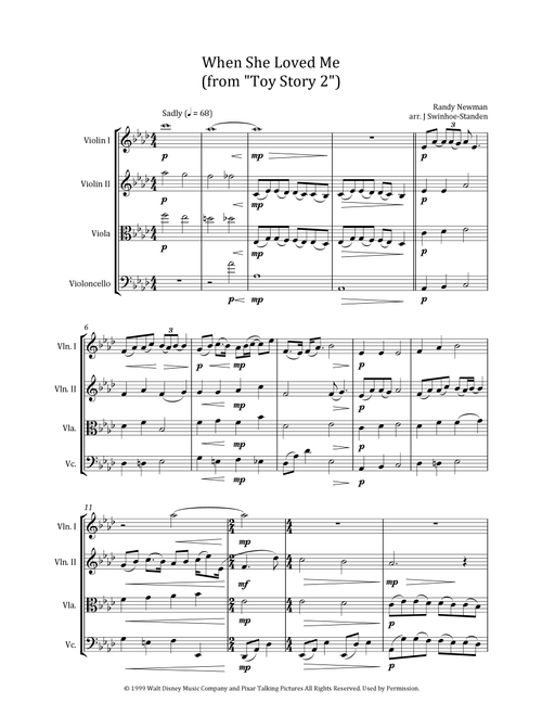 When She Loved Me (Arr. J Swinhoe-Standen) - Sarah McLachlan (String Quartet)