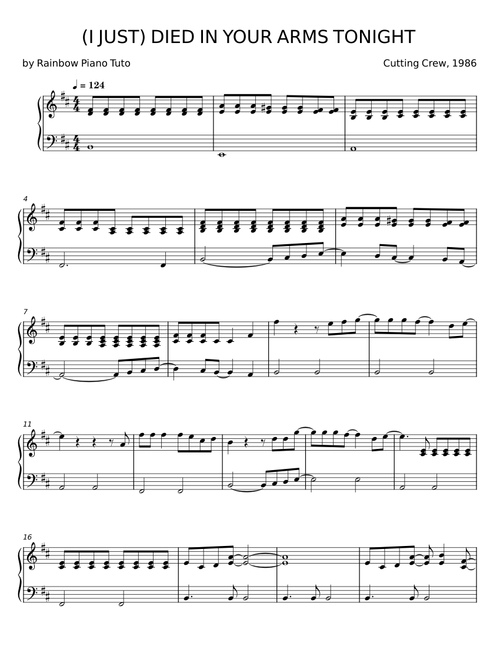 DIED IN YOUR ARMS TONIGHT - Rainbow Piano Tuto
