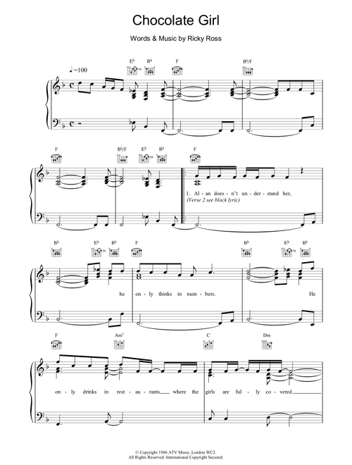 Chocolate Girl - Deacon Blue (Piano-Vocal-Guitar (Piano Accompaniment))