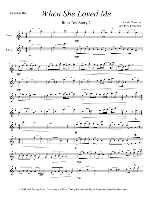 When She Loved Me (Arr. P. R. Frederick) - Sarah McLachlan (Saxophone Duet)