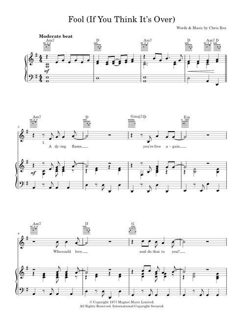 Fool (If You Think It's Over) - Chris Rea (Piano-Vocal-Guitar (Piano Accompaniment))