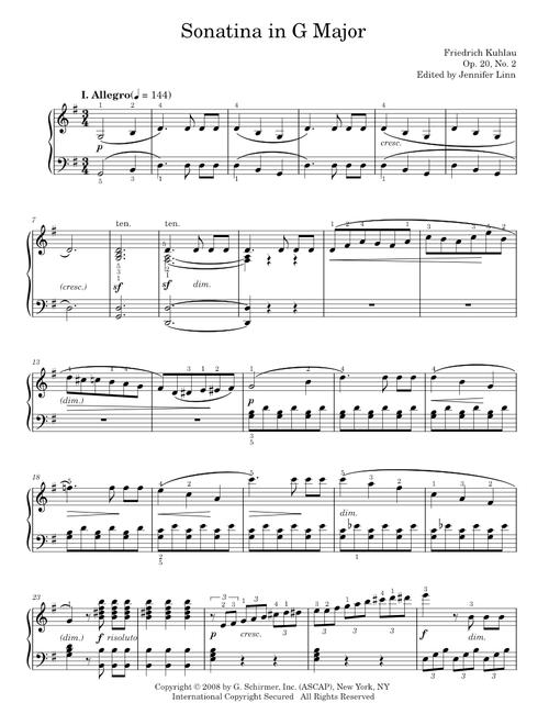 Sonatina In G Major, Op. 20, No. 2 - Friedrich Kuhlau, Jennifer Linn (Piano Solo)