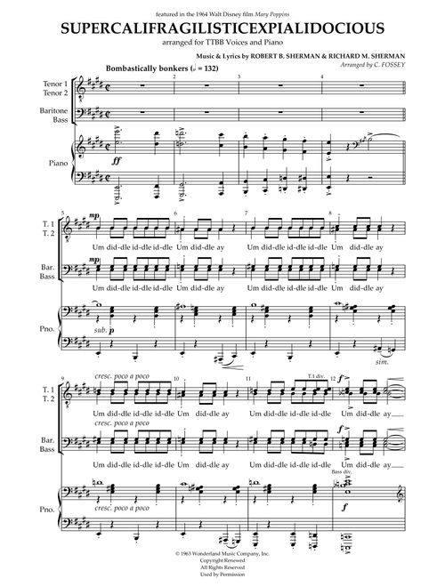 Supercalifragilisticexpialidocious (Arr. Christopher Fossey) - Richard M. Sherman, Robert B. Sherman (Choral, TTBB)