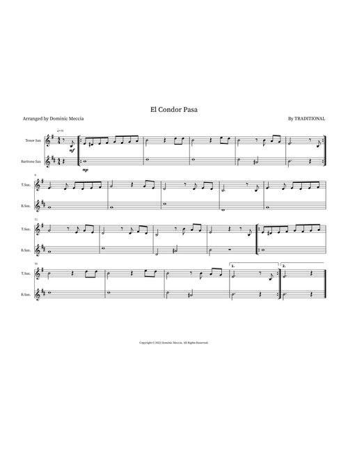 El Condor Pasa (Arr. Dominic Meccia) - Traditional (Instrumental Duet)