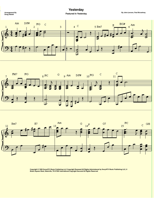 Yesterday (Arr. Doug Abbott) - Adam Levine & Tony Lucca (Piano-Vocal-Guitar (Piano Accompaniment))
