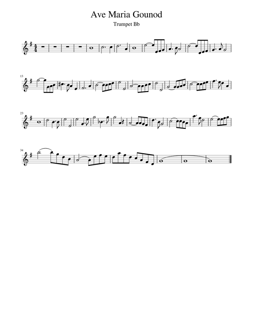 Ave Maria Gounod Sheet Music for Trumpet in b-flat (Solo) | MuseScore.com