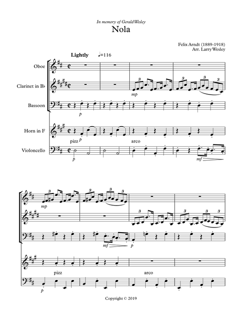Nola (Arr. Larry Wesley) - Felix Arndt (Small Ensemble)