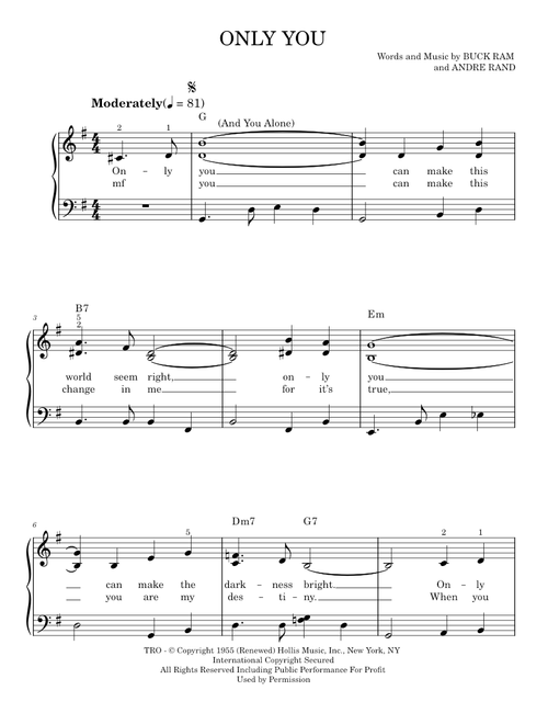 Only you - The Platters (Easy Piano)