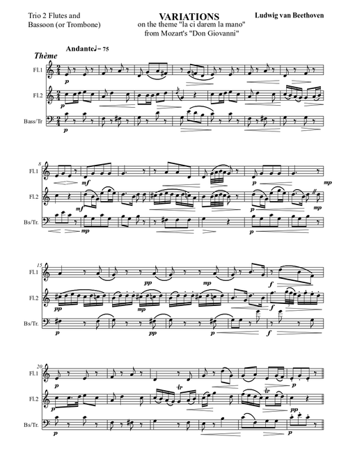 VARIATIONS Trio 2 Fl. and Basson (or Tromb.) - on "La ci darem la mano" from Don Giovanni - Mozart