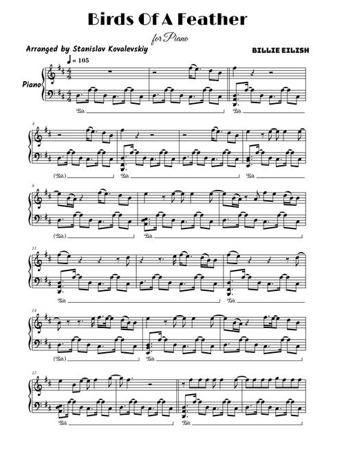 Birds Of A Feather – Billie Eilish (Piano Cover by Stanislav Kovalevskiy) sheet music arranged by NewRetroWave for Solo
