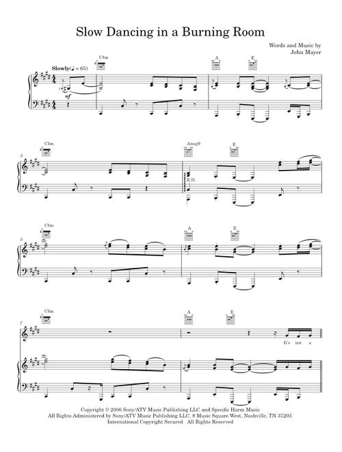 Slow dancing in a burning room - John Mayer (Piano-Vocal-Guitar)