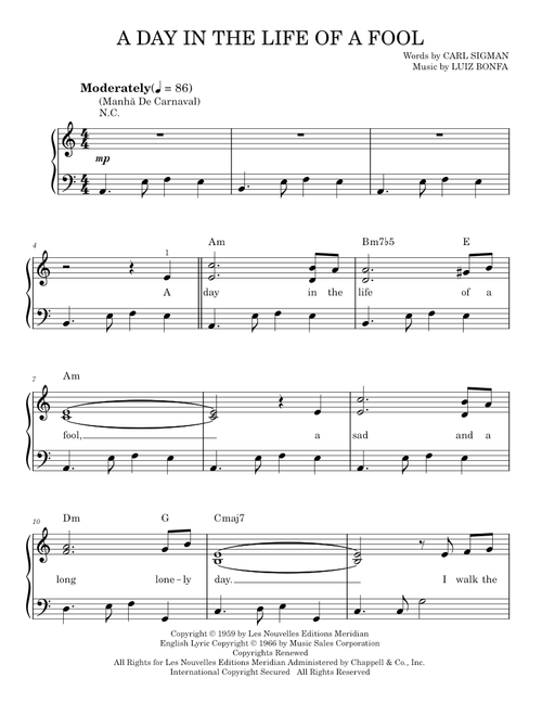 A Day In The Life Of A Fool (Manha De Carnaval) - Carl Sigman (Easy Piano)