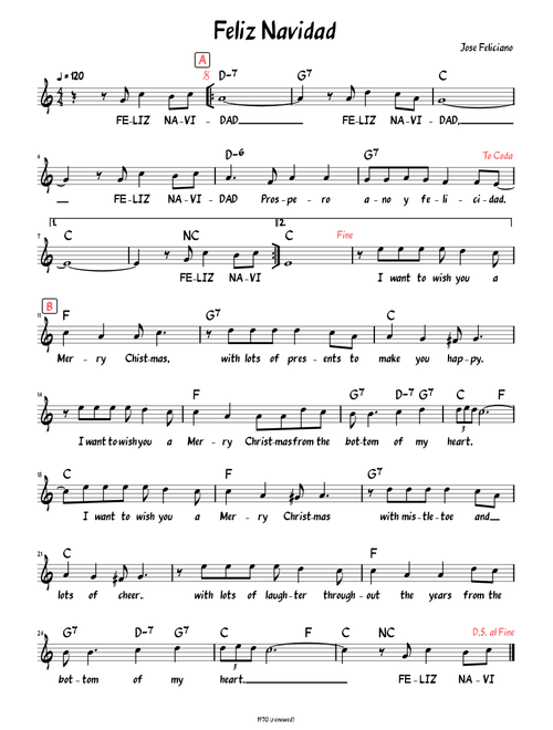 Feliz Navidad (Lead sheet with lyrics )