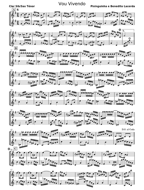 Vou vivendo – Pixinguinha -clar-sib-sax-tenor