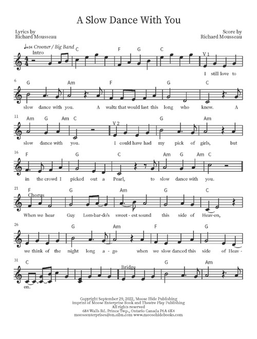 A Slow Dance With You (Arr. Richard Mousseau) - Rick Moose (Lead Sheet - Fake Book)