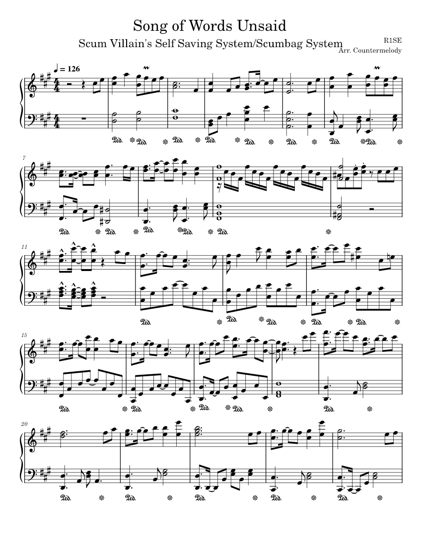 Song of Words Unsaid 忘言歌 Sheet Music for Piano (Solo