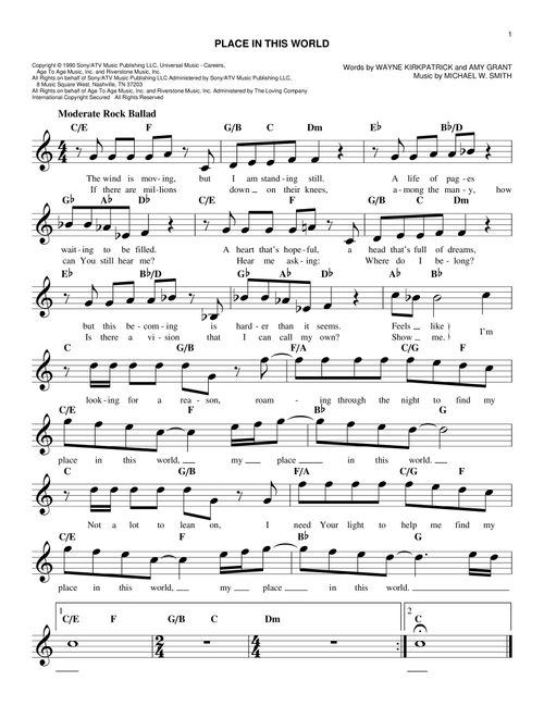 Place In This World - Michael W Smith (Easy Lead Sheet - Fake Book)