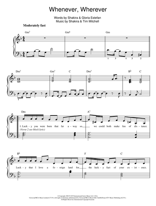 Whenever, Wherever - Shakira (Easy Piano)