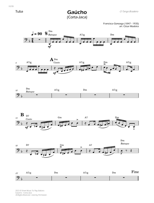 Gaúcho (Corta-Jaca) - Tuba Solo - W/Chords (Arr. César Madeira) - Chiquinha Gonzaga (Tuba Solo)