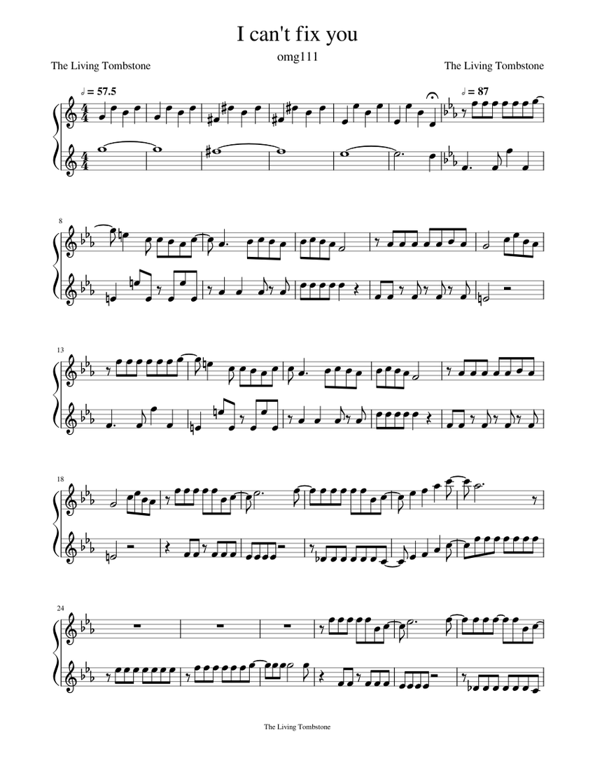 I can't fix you Sheet Music for Piano (Solo) Easy | MuseScore.com
