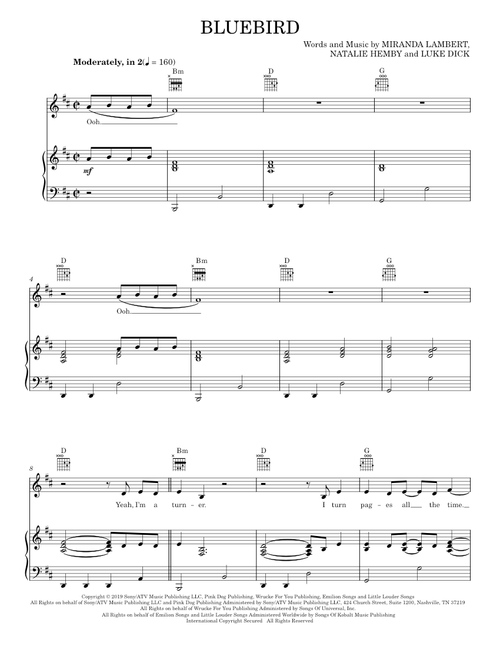 Bluebird - Miranda Lambert (Piano-Vocal-Guitar)
