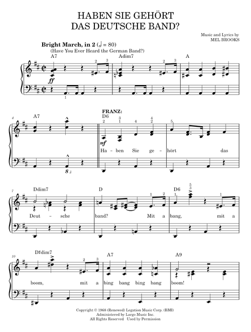 Haben Sie Gehort Das Deutsche Band? (Have You Ever Heard The German Band?) - Mel Brooks, The Produce (Easy Piano)