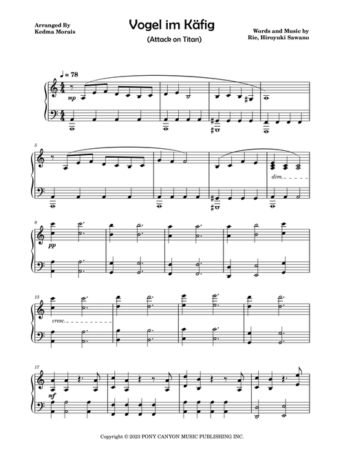 Vogel Im Kafig (Arr. Kedma Francielle Morais Silva) - Hiroyuki Sawano (Piano Solo)