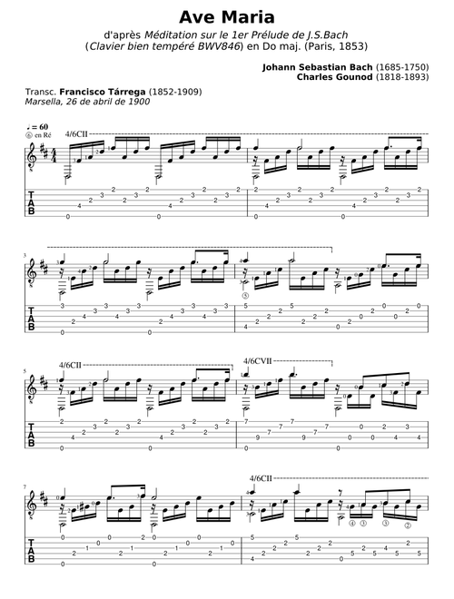 Ave Maria - J.S. Bach, C. Gounod - arr. Francisco Tarrega - Tab