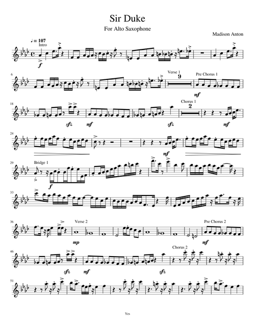 Sir Duke by Stevie Wonder for Alto Sax